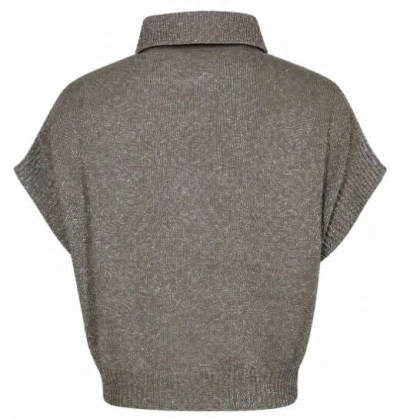 D Exterior D.exterior Mocha Brown Lamé Effect Cable-knit T-shirts Polos