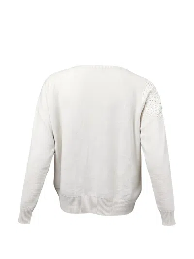 D EXTERIOR D.EXTERIOR OFF-WHITE LACE APPLIQUÉ ROUND NECK SWEATER