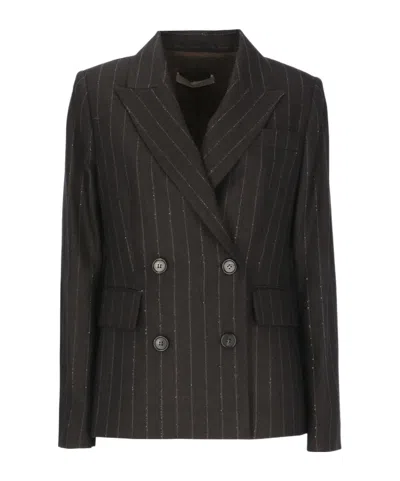 D Exterior D.exterior Pinstriped Double-breasted Blazer In Brown