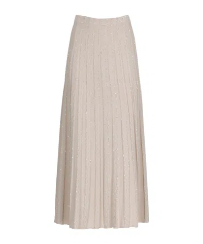 D Exterior D.exterior Pleated Patterned Midi Skirt In Brown
