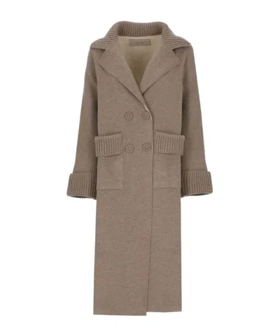 D Exterior D.exterior Ribbed-trim Double-breasted Coat In Gray