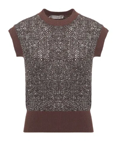 D Exterior D.exterior Sequined Sleeveless Knitted Top In Brown