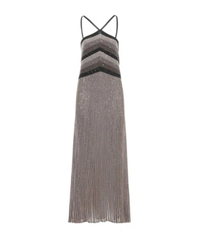D Exterior D.exterior Sequined Striped Maxi Dress In Gray