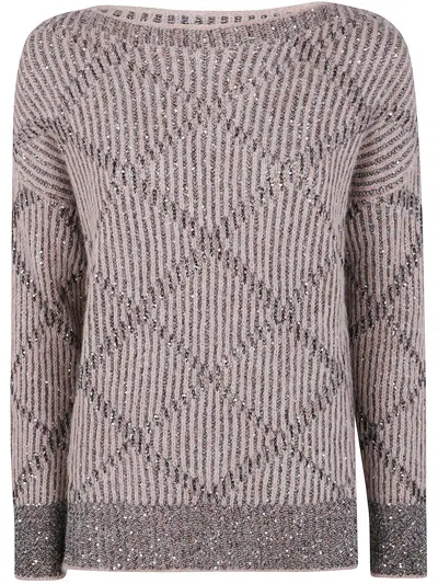 D Exterior D.exterior Sequins Rhombus Boatneck Sweater In Gray