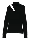 D Exterior Asymmetrical Cut-out Black Wool Sweater In Black