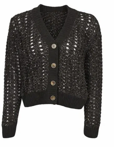 D Exterior Button V-neck Cardigan In Black