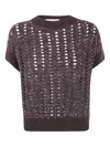 D Exterior Sequin-embellished Open-knit Sweater In Brown