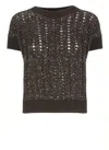 D Exterior Sequin-embellished Open-knit Sweater In Brown