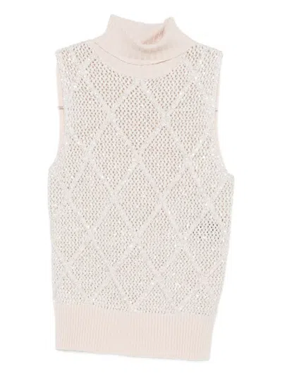D Exterior Sequin Lattice Sweater In Neutral