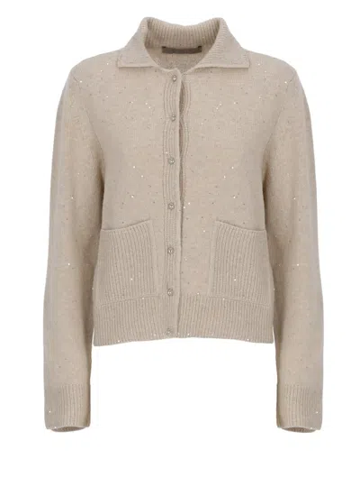 D Exterior Paillettes Welt-pocket Cardigan In Neutral