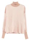 D Exterior Wool Blend Sweater With High Neckline In Pink