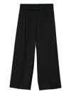 D Exterior Wide-leg Cropped Trousers With Elastic Waistband In Black