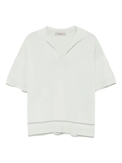 D EXTERIOR DEXTERIOR V-NECK GREEN T-SHIRT WITH SUBTLE STRIPE DETAIL