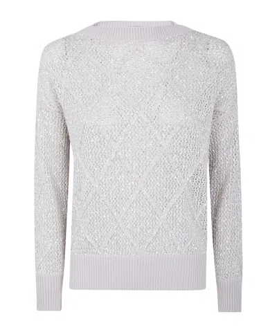 D Exterior Diamond Sequin Boat Neck Sweater In Gray