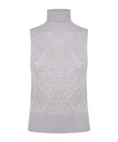 D Exterior Diamond Sequined Knitted Vest In Gray