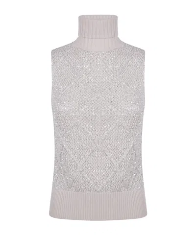 D Exterior Diamond Sequined Knitted Vest In Neutral