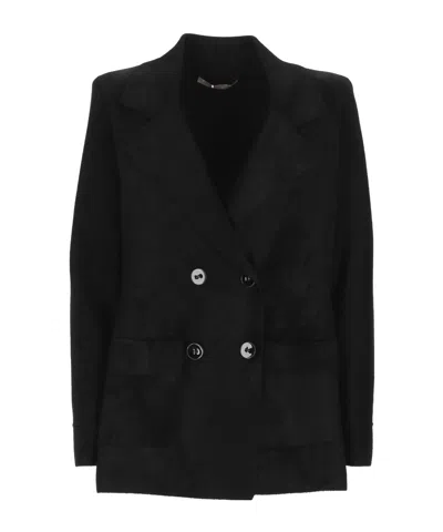 D Exterior Double-breasted Suit Jacket In Black