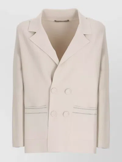 D Exterior Double Breasted Viscose Blazer Long Sleeves In Neutral