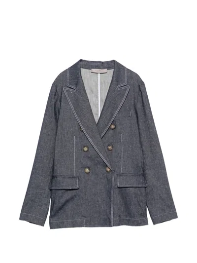D Exterior Double-breasted Contrast-stitch Blazer In Gray