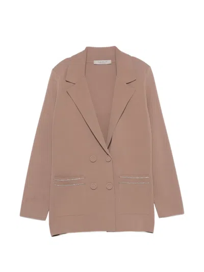 D Exterior Double-breasted Embellished Blazer In Neutral