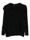 D Exterior Draped Cowl-neck Sweater In Black