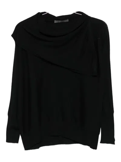 D Exterior Draped Cowl-neck Sweater In Black