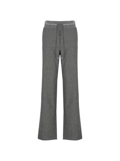 D Exterior Drawstring-waistband Straight-leg Trousers In Gray