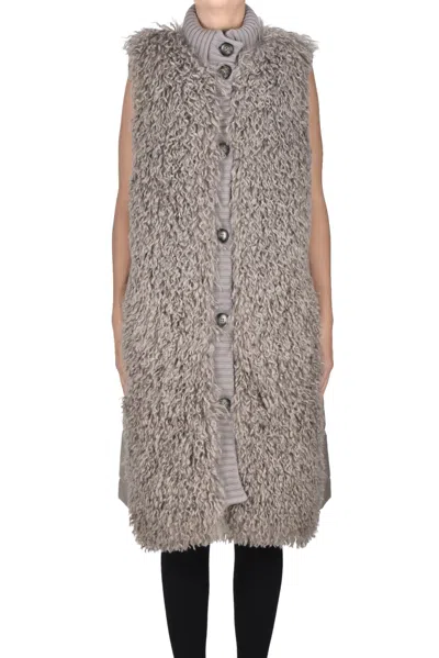 D Exterior Eco-friendly Down Gilet With Eco Fur In Gray