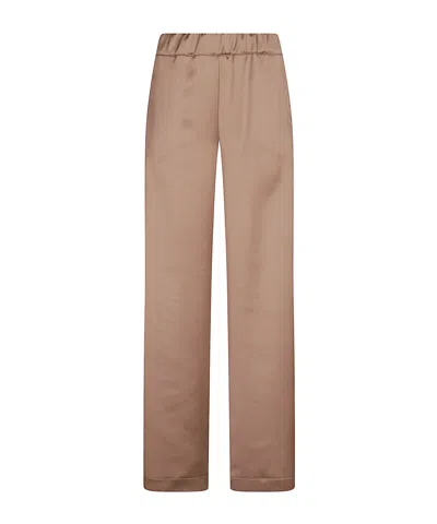 D Exterior Wide-leg Palazzo Trousers In Luxe Satin In Brown