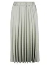 D Exterior Pleated Satin Midi Skirt In Green