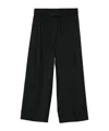 D Exterior Wide-leg Cropped Trousers With Elastic Waistband In Black