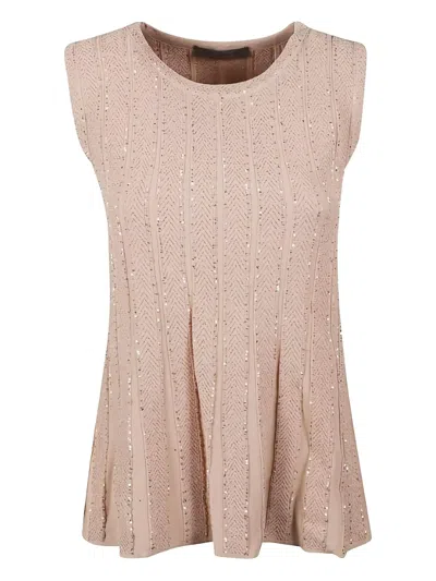 D Exterior Embellished Sleeveless Top In Neutral