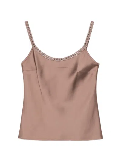 D Exterior Embellished-straps Top In Brown