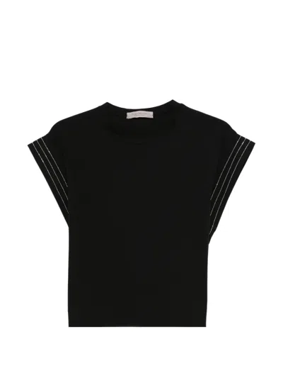 D Exterior Embellished Top In Black