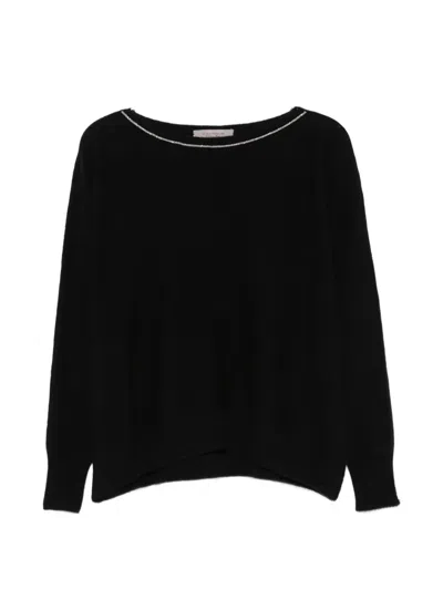 D Exterior Embellished-neck Sweater In Black