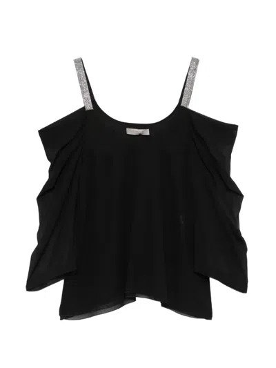 D Exterior Embellished-straps Top In Black