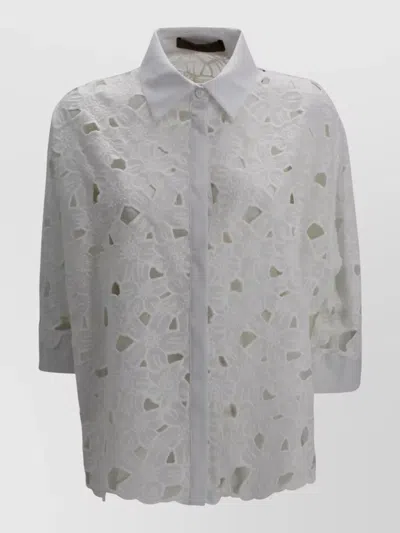 D Exterior Embroidered Sangallo Shirt Floral Sheer Design In White