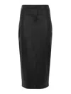 D EXTERIOR FAUX LEATHER FITTED MIDI SKIRT