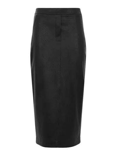 D EXTERIOR FAUX LEATHER FITTED MIDI SKIRT