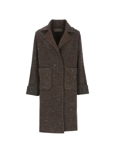 D Exterior Flecked Notched-lapel Coat In Brown