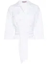 D Exterior Floral-embroidery Wrap Shirt In White