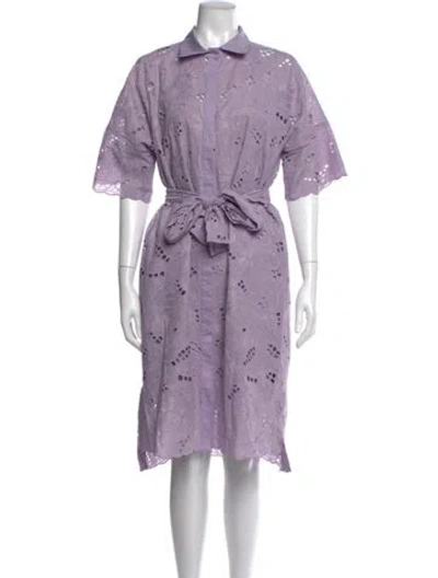 Pre-owned D Exterior Floral Print Knee-length Dress In Purple