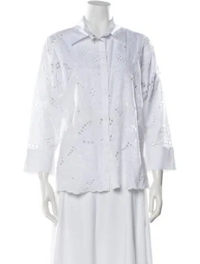 Pre-owned D Exterior Floral Print Three-quarter Sleeve Button-up Top In White