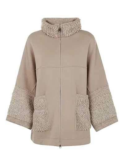D Exterior Frill-trimmed Pocket Jacket In Brown