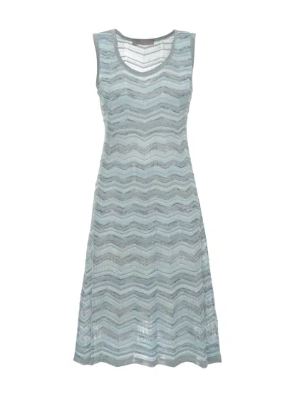 D Exterior Geometric Pattern Viscose Dress With Lurex Detailing In Gray