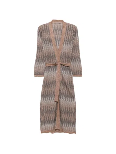 D Exterior Geometric-pattern Belted Cardigan In Multi