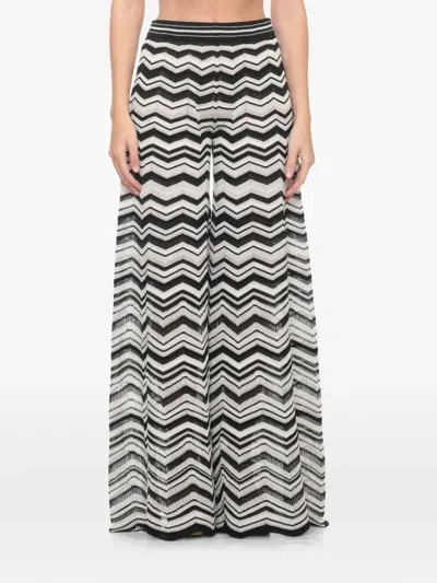 D Exterior Geometric-pattern Lurex-detail Palazzo Pants In Black