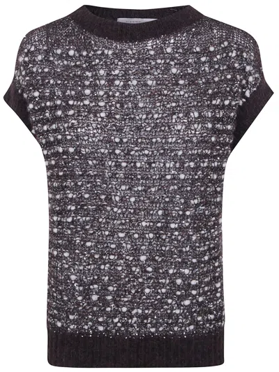 D Exterior D. Exterior Gilet Sweater Crystals Round Neck In Brown