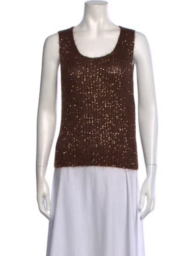 Pre-owned D Exterior Graphic Print Scoop Neck Top In Brown