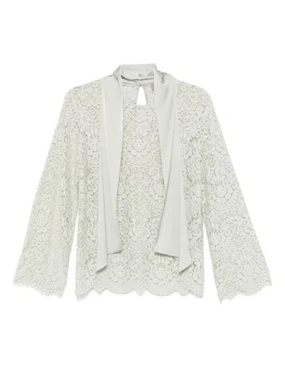 D Exterior Green Lace Blouse With Neck Tie